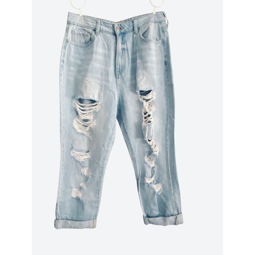 Cello Womens Light Wash Distressed Cropped Boyfriend Jeans Size 9